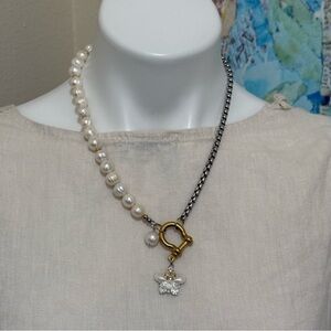 COREchaos carabiner necklace with Swarovski crystals, freshwater pearls 18-20”